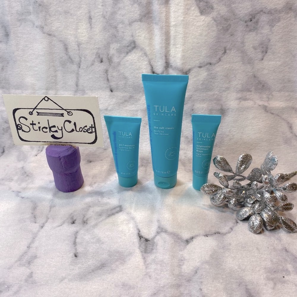 TULA Skincare Gift Set-Cleanser,Vitamin C Serum,Hydrating Day&Night Cream3pc-NEW